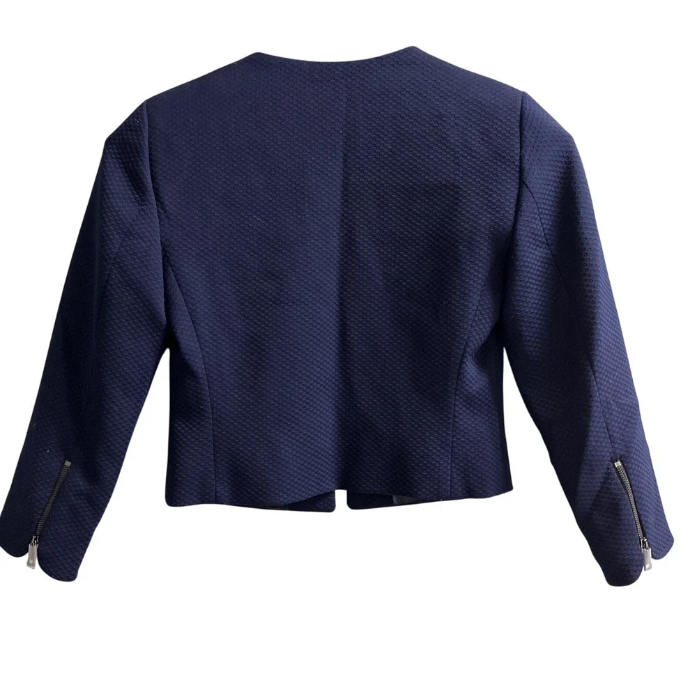 Ted Baker Blazer Navy Blue Cropped Textured Jacket Womens 0 Office Career Staple